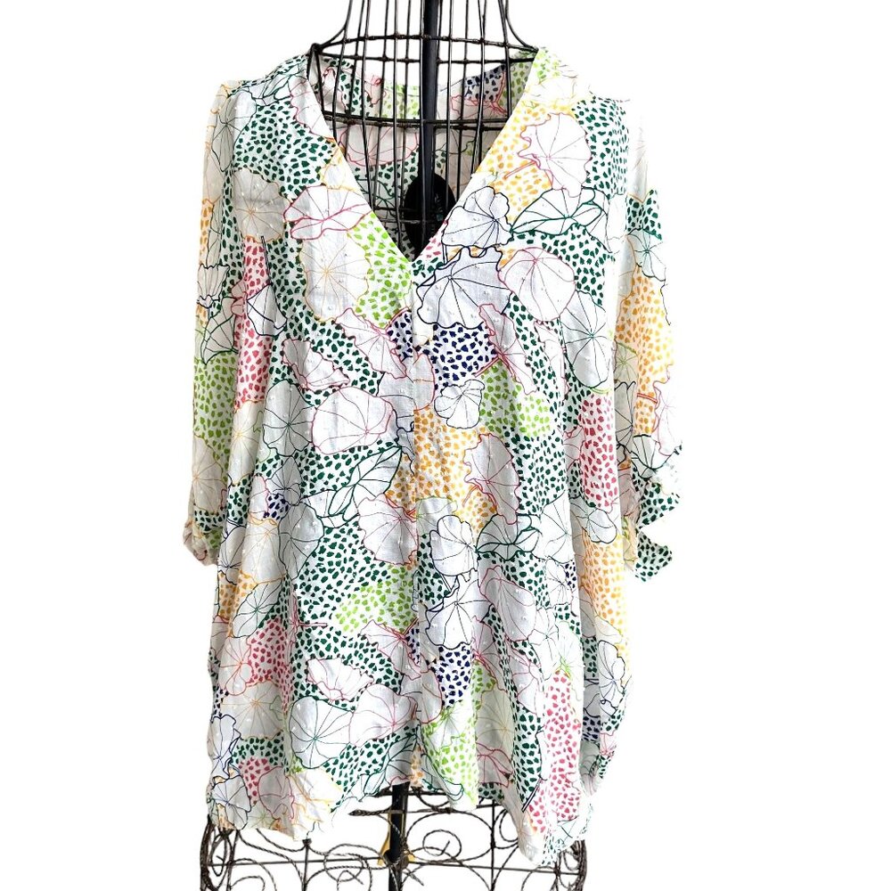 Jodifil Swimsuit Cover Up Medium NWT Dot Flowers Semi Sheer Beach Cruise Islands